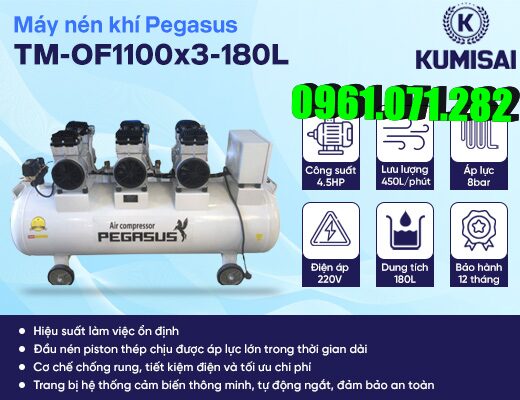 Máy Nén Khí Không Dầu Giảm Âm Pegasus TM-OF1100x3-180L – Khí Sạch, Chạy Êm, Hiệu Suất Cao! Máy Nén Khí Không Dầu Giảm Âm Pegasus TM-OF1100x3-180L – Khí Sạch, Chạy Êm, Hiệu Suất Cao!
