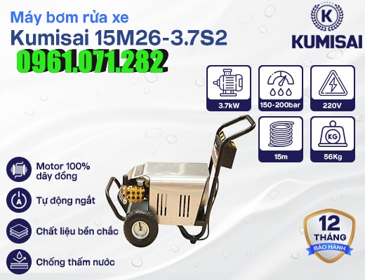 Máy bơm rửa xe Kumisai 15M26-3.7S2 2600PSI