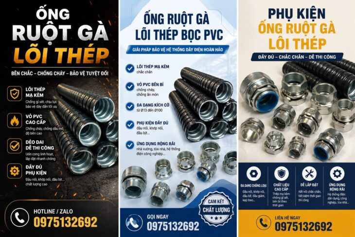 Ống ruột gà lõi thép bọc PVC Bảo vệ dây cáp chắc chắn, linh hoạt