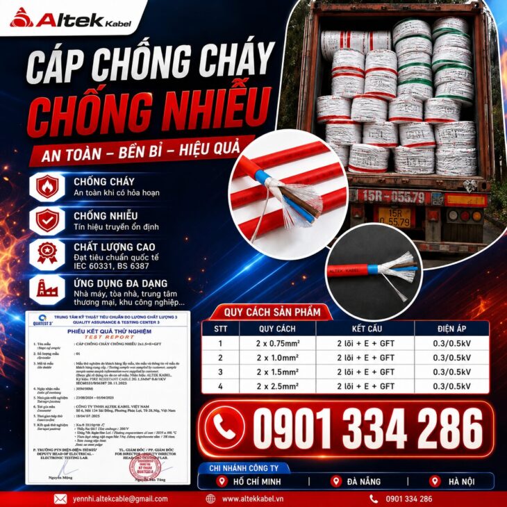 Báo Giá Cáp Chống Cháy Chống Nhiễu ALTEK KABEL – Cáp PCCC Đồng Nguyên Chất 100%