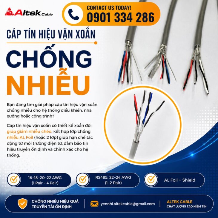 Cáp Tín Hiệu RS485 Chống Nhiễu ALTEK KABEL – Truyền Tín Hiệu Chính Xác, Đồng Nguyên Chất 100%