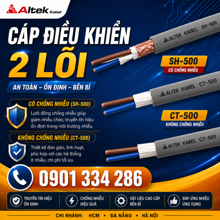 Cáp Điều Khiển 2 Lõi Altek Kabel Đồng 100% |