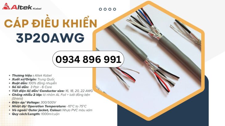 Cáp vặn xoắn 3 Pair 18 AWG – Có sẵn kho Long An, Tiền Giang, Bến Tre