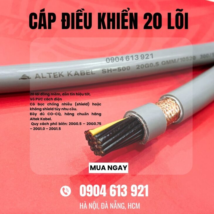 Cáp điều khiển chống nhiễu 20×0.5/20×0.75/20×1.0/20×1.5 Altek Kabel