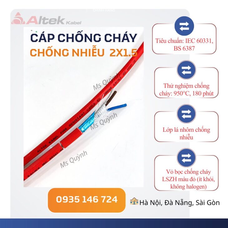 Cáp chống cháy chống nhiễu 2×1.5 Altek Kabel 180 phút