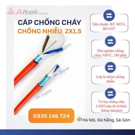 Cáp chống cháy chống nhiễu 2×1.5 Altek Kabel 180 phút Cáp chống cháy chống nhiễu 2×1.5 Altek Kabel 180 phút