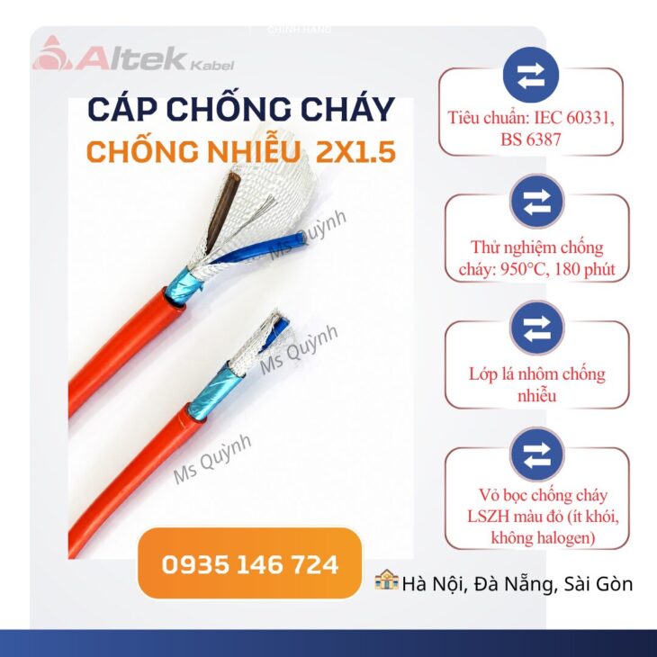 Cáp chống cháy chống nhiễu 2×1.5 Altek Kabel 180 phút