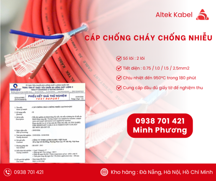 Cáp chống cháy chống nhiễu 2 lõi – Hàng sẵn kho, giao nhanh toàn quốc Đà Nẵng, HN