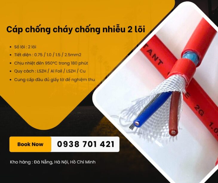 Cáp chống cháy chống nhiễu 2 lõi – Hàng sẵn kho, giao nhanh toàn quốc Đà Nẵng, HN