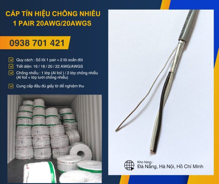 Cáp tín hiệu chống nhiễu 1 Pair 20AWG/20AWGS – Hàng sẵn kho, giá tốt Đà Nẵng, Huế