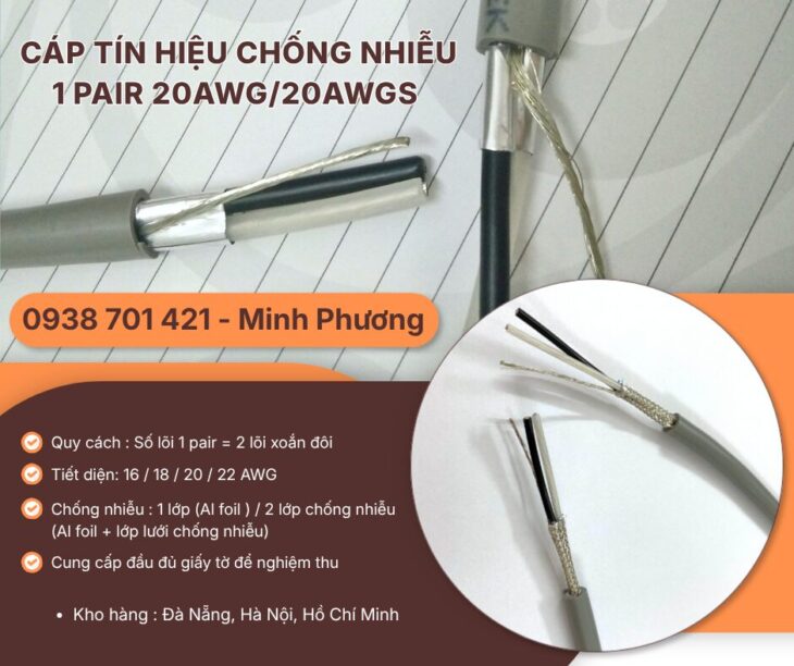 Cáp tín hiệu chống nhiễu 1 Pair 20AWG/20AWGS – Hàng sẵn kho, giá tốt Đà Nẵng, Huế