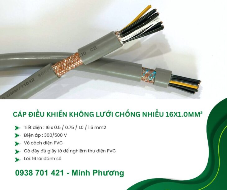 Cáp điều khiển không lưới chống nhiễu 16×1.0mm² – Hàng sẵn kho Đà Nẵng, HN, HCM