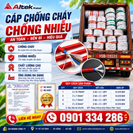 Cáp Chống Cháy Chống Nhiễu 2 Lõi 0.75–2.5mm² ALTEK KABEL Cáp Chống Cháy Chống Nhiễu 2 Lõi 0.75–2.5mm² ALTEK KABEL