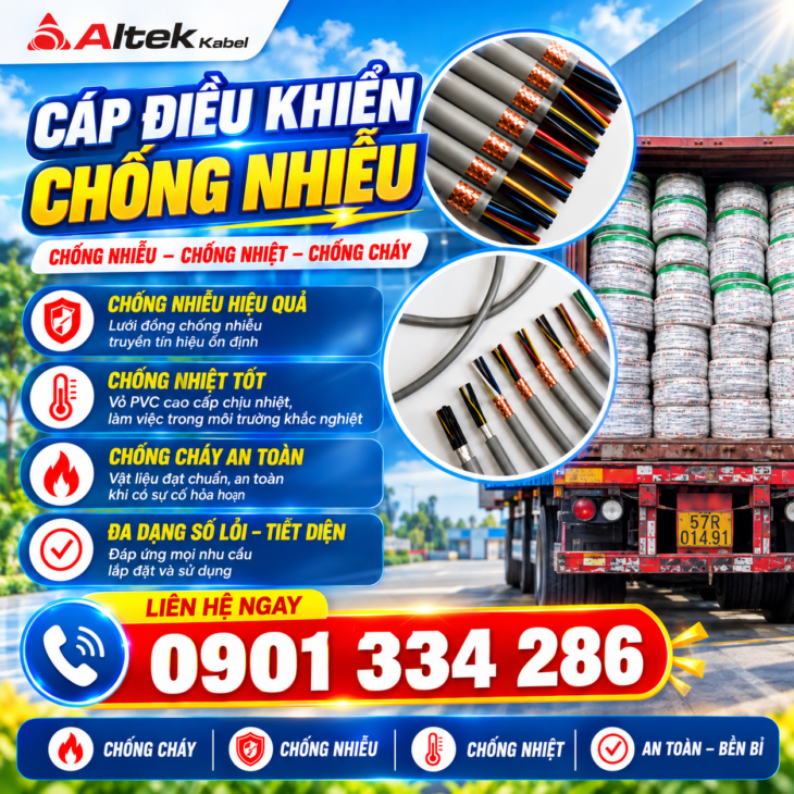 Cáp Điều Khiển Có Lưới Chống Nhiễu 7×0.5mm², 7×0.75mm², 7×1.0mm², 7×1.5mm² ALTEK KABEL
