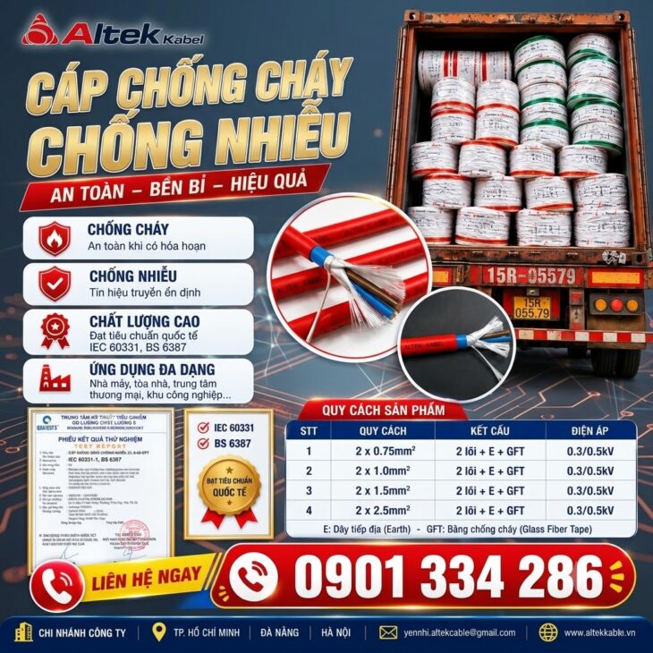 Cáp Chống Cháy Chống Nhiễu 2×2.5mm² ALTEK KABEL
