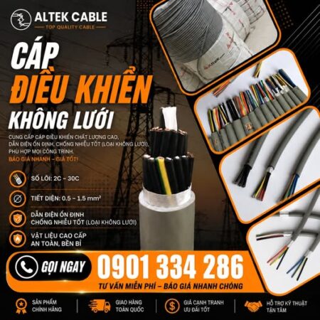 Cáp Điều Khiển Không Lưới Chống Nhiễu 2×0.5mm², 2×0.75mm², 2×1.0mm², 2×1.5mm² ALTEK KABEL
