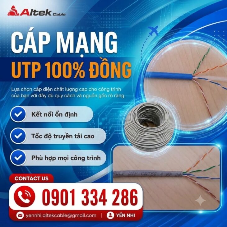 Cáp Mạng UTP Cat5E Cat6 4 Pair 100% Đồng ALTEK KABEL