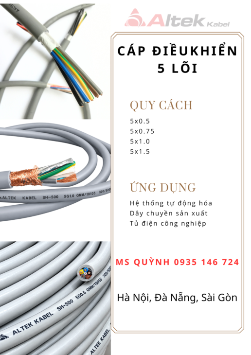 cáp điều khiển altek kabel 5×0.5, 5×1.0, 5×0.75