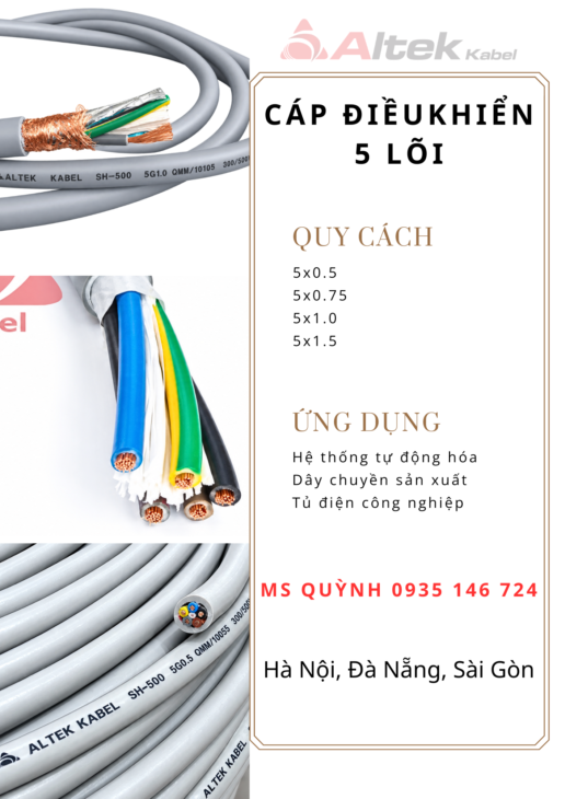cáp điều khiển altek kabel 5×0.5, 5×1.0, 5×0.75