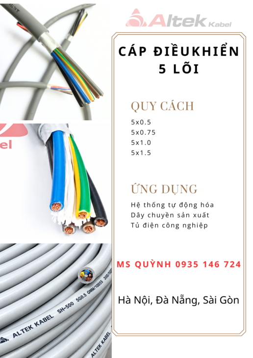 cáp điều khiển altek kabel 5×0.5, 5×1.0, 5×0.75