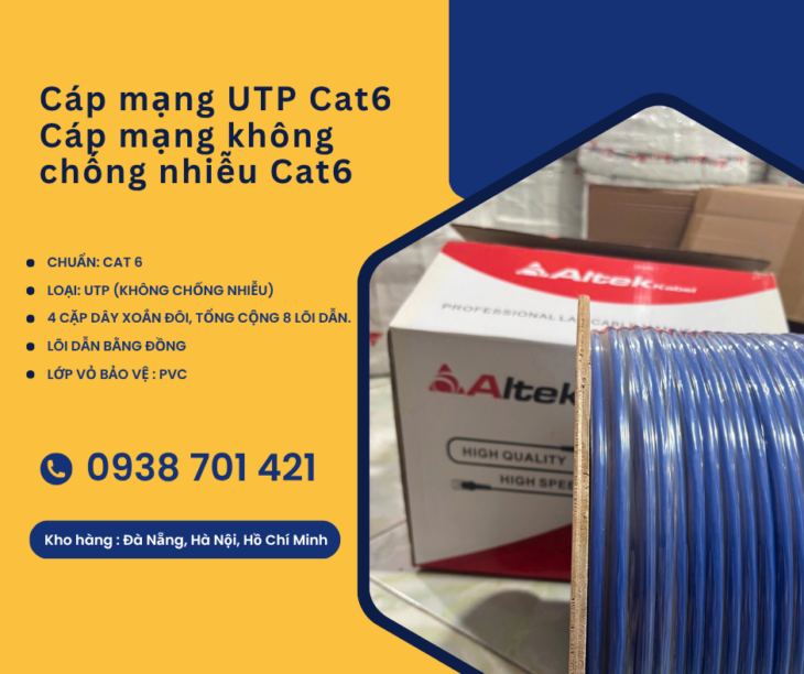 Cáp mạng UTP Cat6 – Cáp mạng không chống nhiễu Cat6 sẵn kho Đà Nẵng, Huế