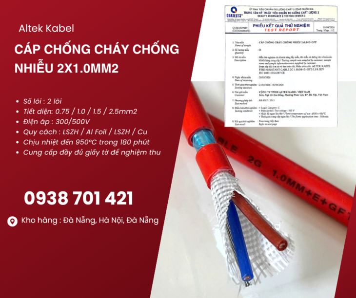 Cáp chống cháy chống nhiễu 2×1.0mm² sẵn kho, phân phối toàn quốc
