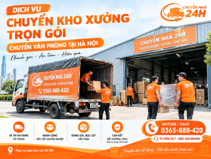 Nhận chuyển kho xưởng, chuyển văn phòng tại Hà Nội