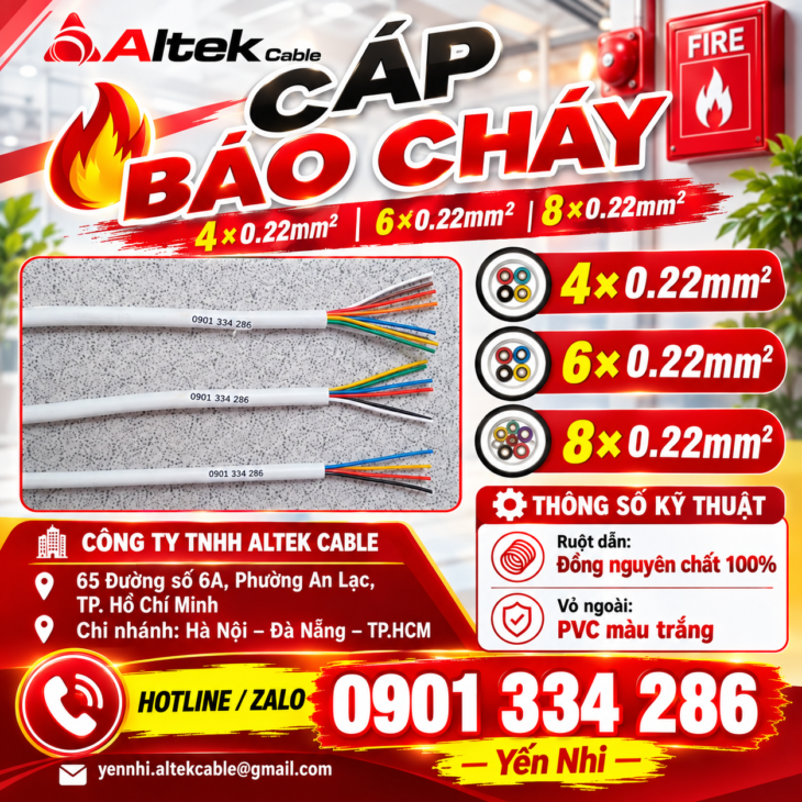 Cáp Báo Cháy Ruột Đồng 0.22mm² 4, 6, 8 Lõi ALTEK KABEL
