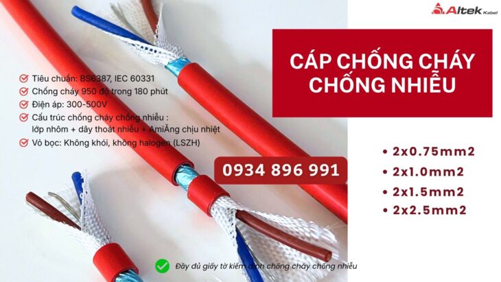 Cáp Chống Cháy Chống Nhiễu 2×1.0mm² – Phân Phối Bắc Ninh, Bắc Giang, Hưng Yên
