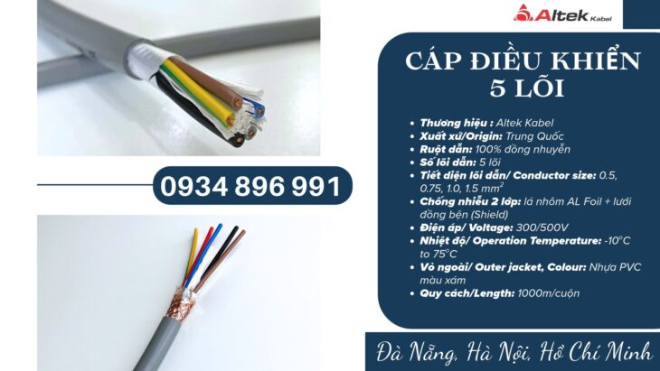 Cáp Điều Khiển 5×1.0, 5×1.5, 5×0.75, 5×0.5 Hà Nội, Bắc Ninh, Hưng Yên Giao Ngay