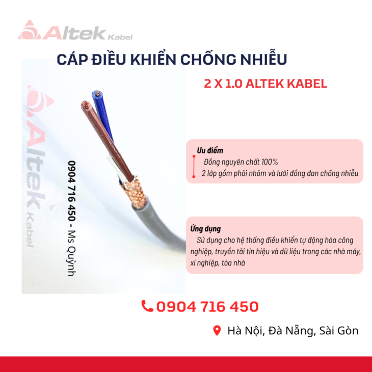 Cáp chống nhiễu 2×1.0 Altek Kabel