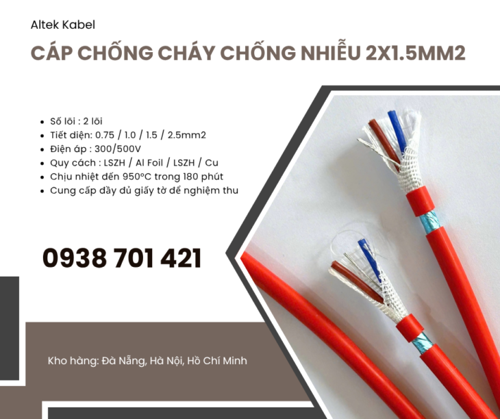 Cáp chống cháy chống nhiễu 2×1.5mm² Altek Kabel FR215GFT – Cáp chống cháy cho hệ thống báo cháy