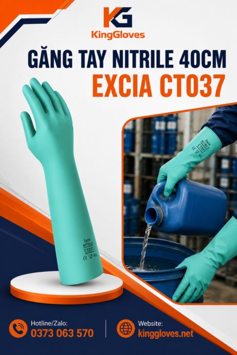 Găng Tay Nitrile 40cm Excia CT037 Trong Công Việc Vệ Sinh Công Nghiệp