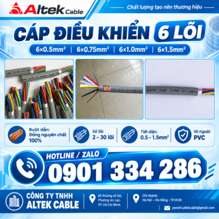 Cáp Điều Khiển 6×0.5mm², 6×0.75mm², 6×1.0mm², 6×1.5mm² ALTEK KABEL