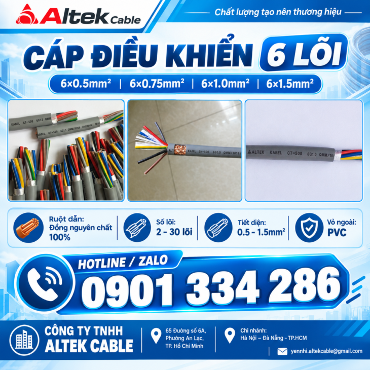 Cáp Điều Khiển 6×0.5mm², 6×0.75mm², 6×1.0mm², 6×1.5mm² ALTEK KABEL