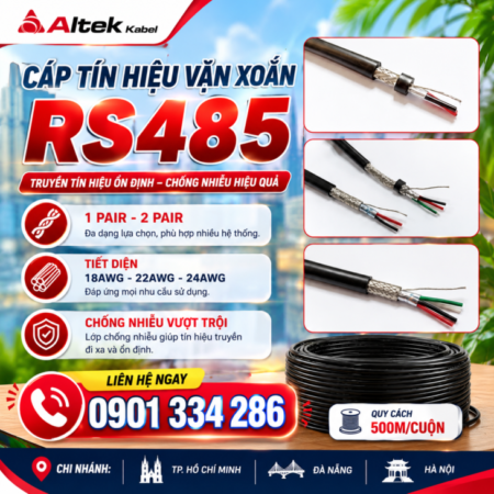 Cáp Tín Hiệu Vặn Xoắn RS485 Chống Nhiễu 1 Pair 22 AWG, 2 Pair 22 AWG ALTEK KABE